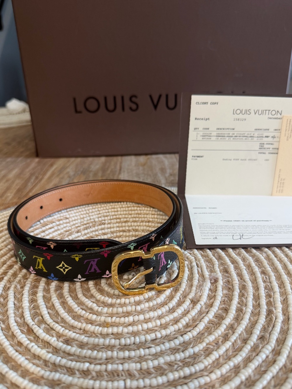 Louis Vuitton Monogram Mulitcolor Noir Belt with Gold-Tone Buckle 80/32